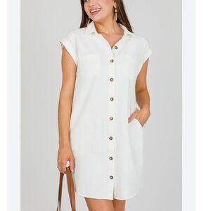 She + Sky | White Denim Button Shirt Dress